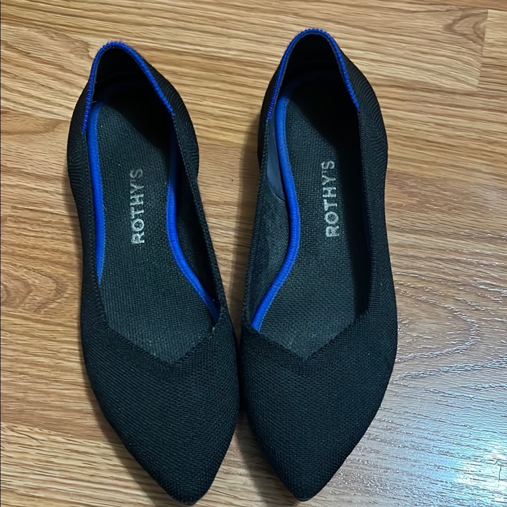 Rothy's Black The Point Flats With Blue Trim - image 1